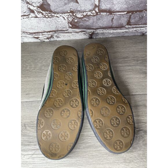 Tory Burch Channing Black Patent Leather Green Gray Canvas Ballet Flats Women 7M - Picture 10 of 16
